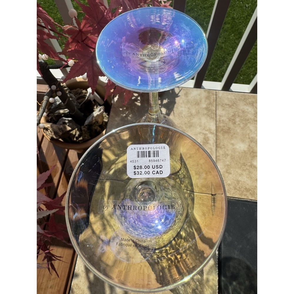 Set of 2 Zaza Lustered 24k Gold Accent Wine Glasses by Anthropologie NWT - Picture 10 of 12